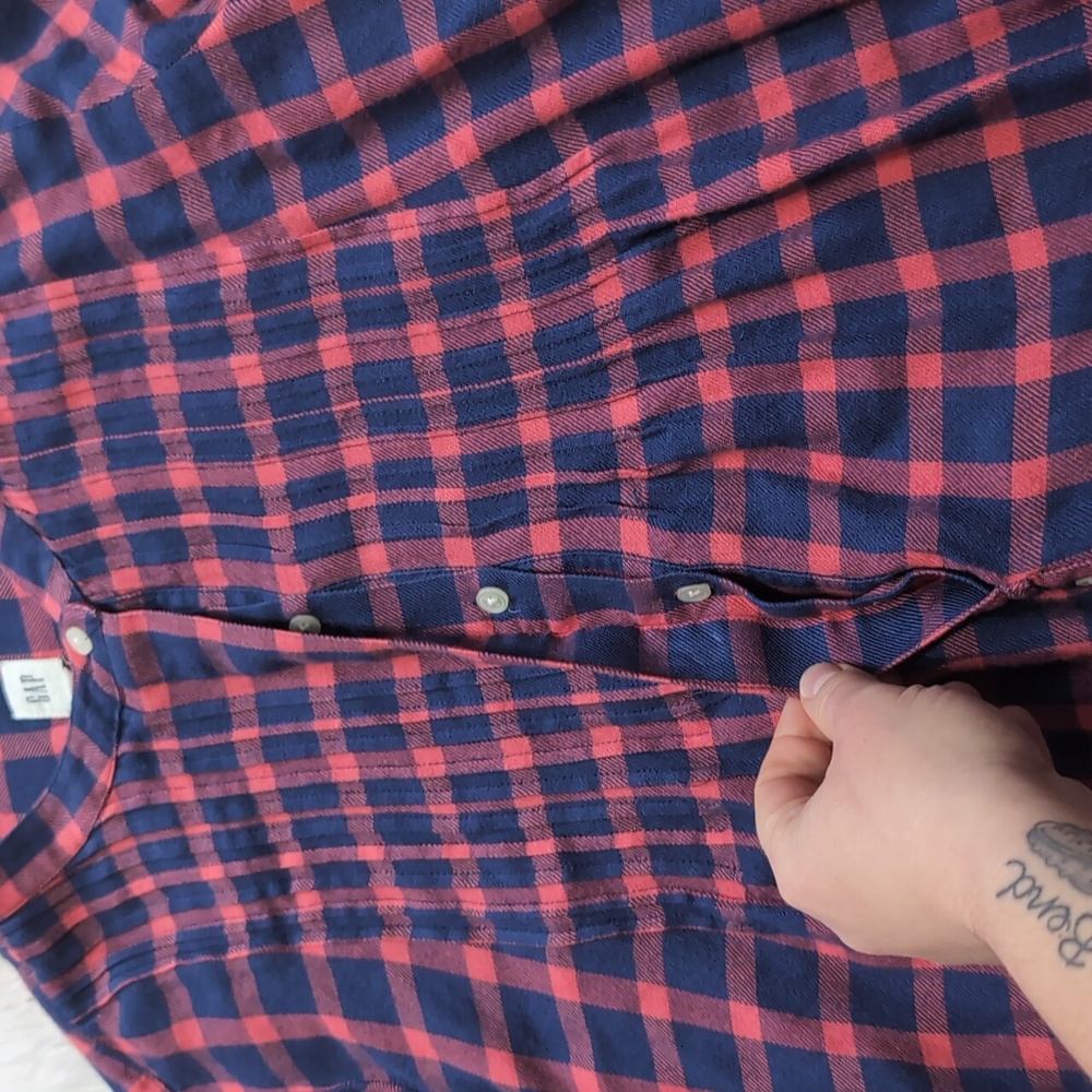 Gap Red & Blue Plaid Pintuck Popover Half Button Up Oversized Top Size XS - Picture 6 of 11